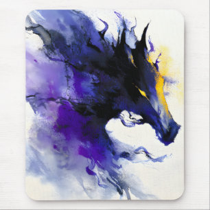 Tapis De Souris Portrait abstrait aquarelle cheval noir
