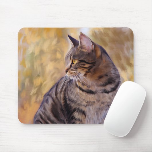 Tapis De Souris Portrait d'art de chat (Avec souris)