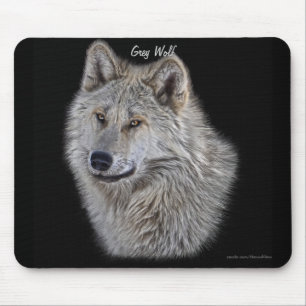 Tapis De Souris Portrait d'art de la faune du loup gris argent