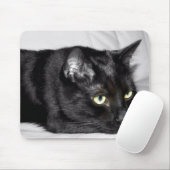 Tapis De Souris Portrait de chat noir mignon (Avec souris)