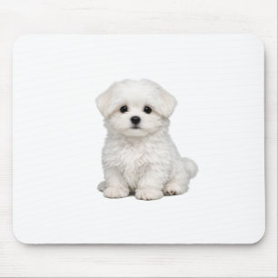 Tapis De Souris Portrait de chiot maltais blanc et duveteux Amateu