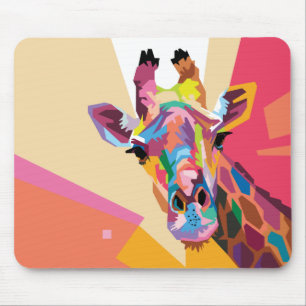 Tapis De Souris Portrait de la Girafe de Pop Art coloré
