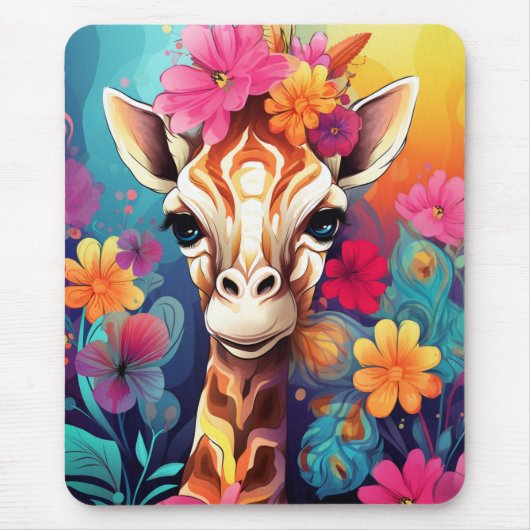 Tapis De Souris Portrait de la Giraffe florale-9321 (Devant)