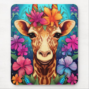 Tapis De Souris Portrait de la Giraffe florale-9322