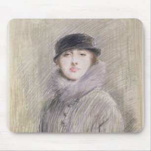 Tapis De Souris Portrait de Madame avec un collier et un manchon
