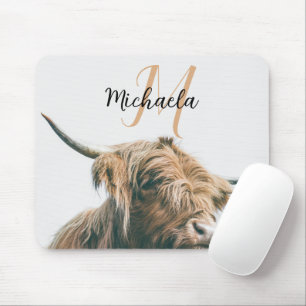 Tapis De Souris Portrait de vache Highland nom personnalisé monogr