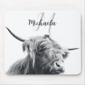 Tapis De Souris Portrait de vache Highland premier monogramme noir (Devant)