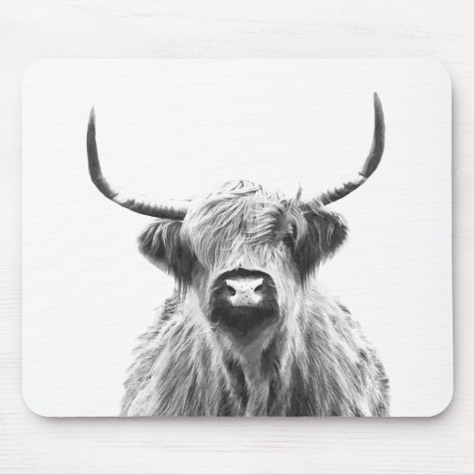 Tapis De Souris Portrait de vache noir et blanc des Highlands (Devant)