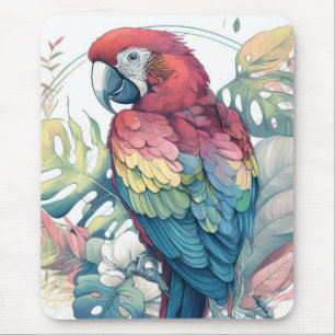 Tapis De Souris Portrait d'oiseaux perroquets Peinture animale Fau
