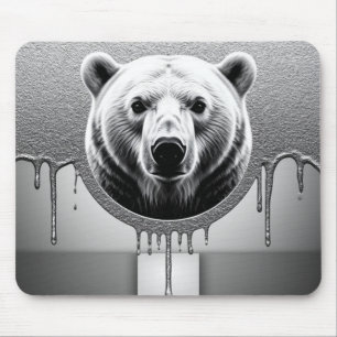Tapis De Souris Portrait d'ours polaire avec effet de goutte métal