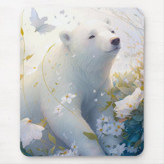 Tapis De Souris Portrait d'ours polaire Peinture animale Faune Lib (Devant)