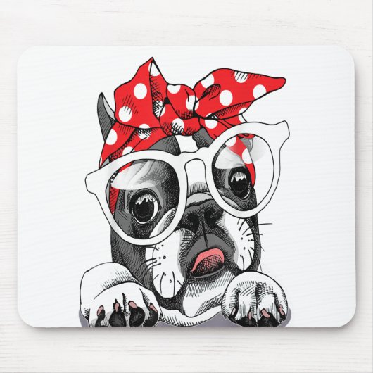 Tapis De Souris Portrait Français Buldog Dans Un Headband (Devant)