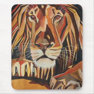 Tapis De Souris Portrait Lion En Style Art Géométrique