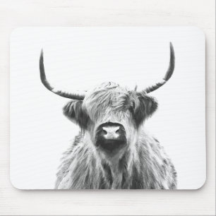 Tapis De Souris Portrait noir et blanc de la vache des Highlands