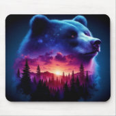 Tapis De Souris Portrait Ours Double Exposition Avec Coucher De So (Devant)