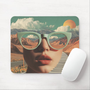 Tapis De Souris Portrait surréaliste avec lunettes reflétant le dé