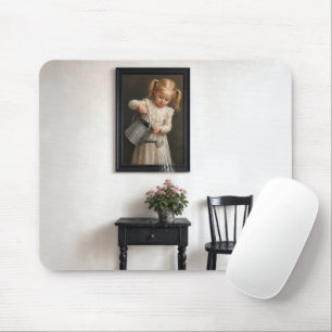Tapis De Souris Portrait surréaliste d'une jeune fille arrosant un