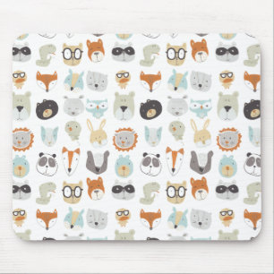 Tapis De Souris Portraits animaux mignons amicaux des visages  