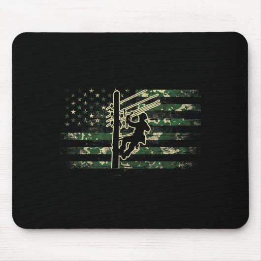 Tapis De Souris Poseur de lignes drapeau américain câble électriqu (Devant)