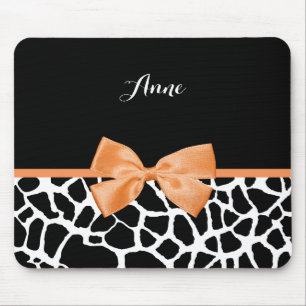Tapis De Souris Poster de animal branché Giraffe Orange Bow avec n
