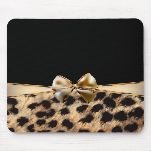 Tapis De Souris Poster de animal Cheetah Leopard Black & Gold Bow (Devant)