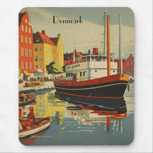 Tapis De Souris Poster Vintage voyage Danemark personnalisable