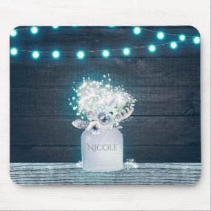 Tapis De Souris Pot de fleurs en bocal Mason & Lumières de chaîne 
