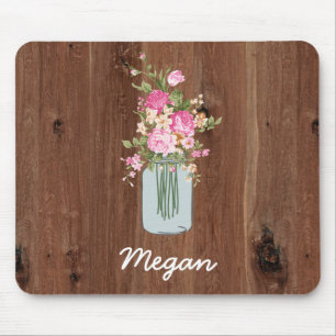 Tapis De Souris Pot de maçon rose personnalisé de fleur sur le