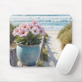 Tapis De Souris Pot De Plage Avec Pétunias Rose (Avec souris)