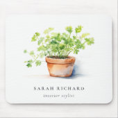 Tapis De Souris Pot Herbe Persil Coriander Aquarelle Botanique (Devant)