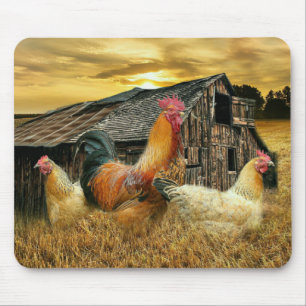 Tapis De Souris Poules à coq vintage Grotte à coop rustique