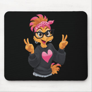 Tapis De Souris Poulet drôle avec un signe de paix Gles Poulet fou