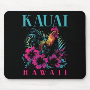 Tapis De Souris Poulet Kauai Hawaï Fleurs d'Hibiscus Hawaïen Vin