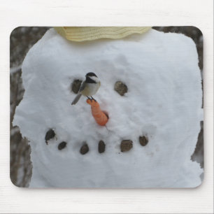 Tapis De Souris Poulet sur le nez de carotte de Snowman