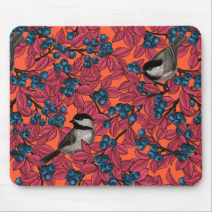 Tapis De Souris Poulet sur les branches de bleuets sur l'orange