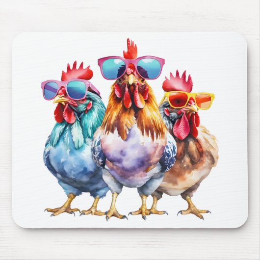 Tapis De Souris Poulets Amusants Avec Lunettes De Soleil (Devant)