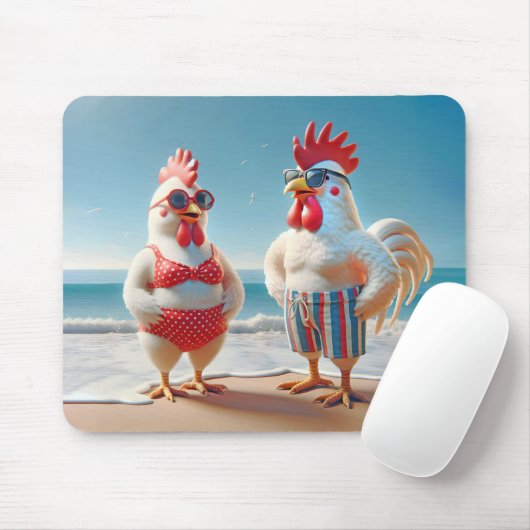 Tapis De Souris Poulets blancs portant des maillots de bain (Avec souris)