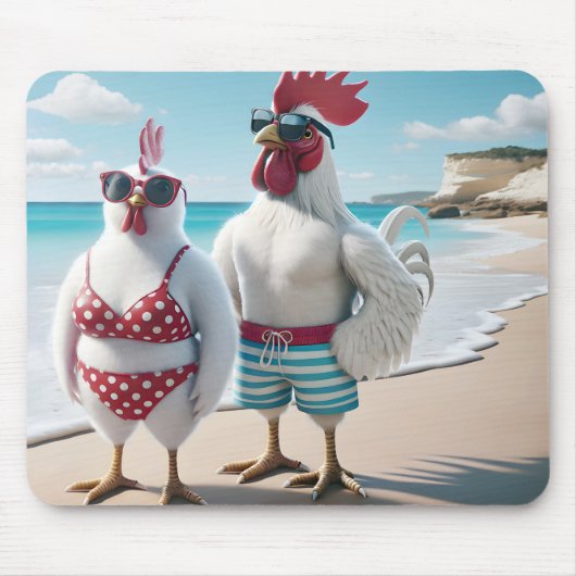 Tapis De Souris Poulets blancs portant des maillots de bain (Devant)