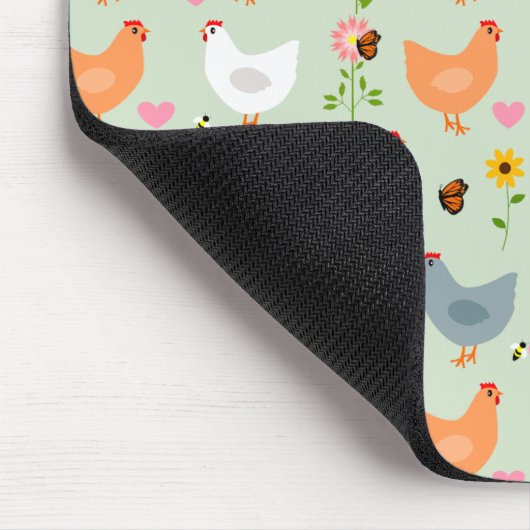 Tapis De Souris Poulets dans les fleurs Green Mouse Pad (Coin)