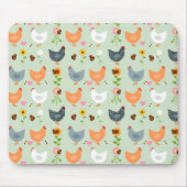 Tapis De Souris Poulets dans les fleurs Green Mouse Pad (Devant)
