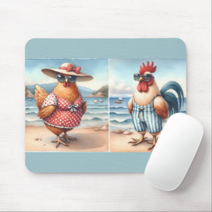 Tapis De Souris Poulets en maillots de bain au bord de la mer