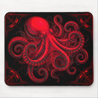 Tapis De Souris Poulpe Rouge Marin Surréaliste