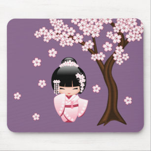 Tapis De Souris Poupée blanche de Kokeshi de kimono - fille de