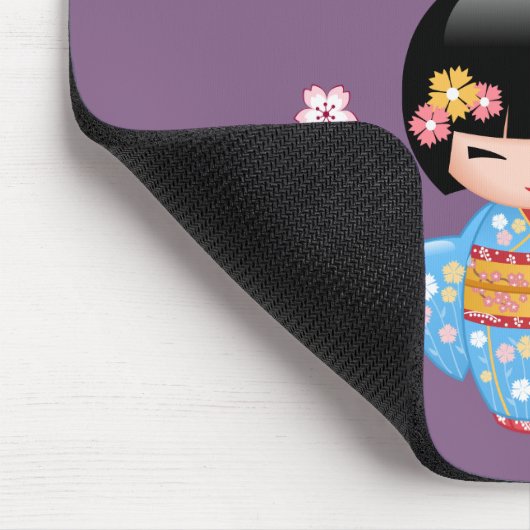 Tapis De Souris Poupée Maiko Kokeshi - Fille Geisha en Kimono Bleu (Coin)