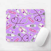Tapis De Souris Pourpre de motif d'amour d'infirmière (Avec souris)