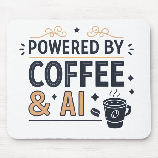 Tapis De Souris Powered by Coffee & AI Retro Tech Vector (Devant)