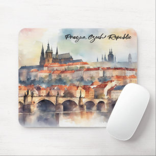 Tapis De Souris Prague République tchèque aquarelle Panorama