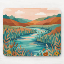 Tapis de souris Prairie de bord de rivière cuivre