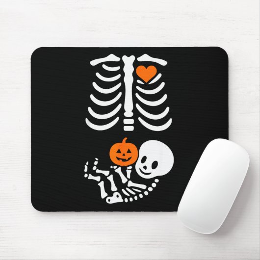 Tapis De Souris Pregnant Skeleton Baby Bump Funny Halloween Tee (Avec souris)
