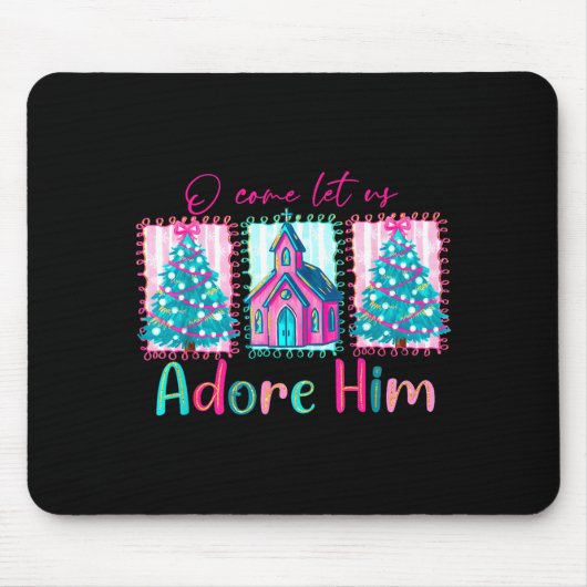 Tapis De Souris Preppy Christian Retro Christmas Oh Come Let Us Ad (Devant)
